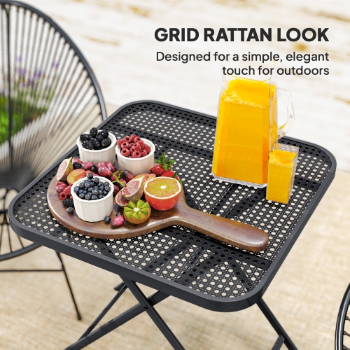 Outsunny Portable Folding Outdoor Table with Grid Rattan-Like Top, 27.5" Square Outdoor Patio Bistro Side End Table with Steel Frame for Travel,