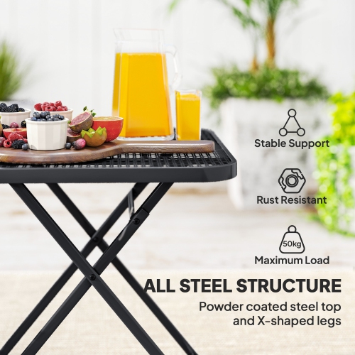 Outsunny Portable Folding Outdoor Table with Grid Rattan-Like Top, 27.5" Square Outdoor Patio Bistro Side End Table with Steel Frame for Travel,