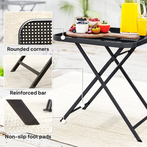 Outsunny Portable Folding Outdoor Table with Grid Rattan-Like Top, 27.5" Square Outdoor Patio Bistro Side End Table with Steel Frame for Travel,