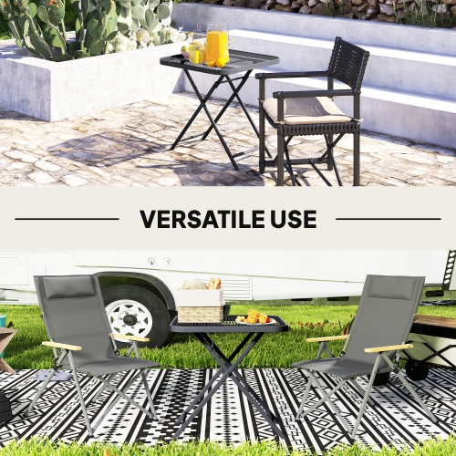 Outsunny Portable Folding Outdoor Table with Grid Rattan-Like Top, 27.5" Square Outdoor Patio Bistro Side End Table with Steel Frame for Travel,