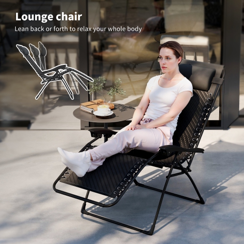Chaise longue inclinable extérieure en osier Outsunny Zero Gravity Chair avec appuie-tête, plateau d'appoint pour patio, jardin, balcon, terrasse,