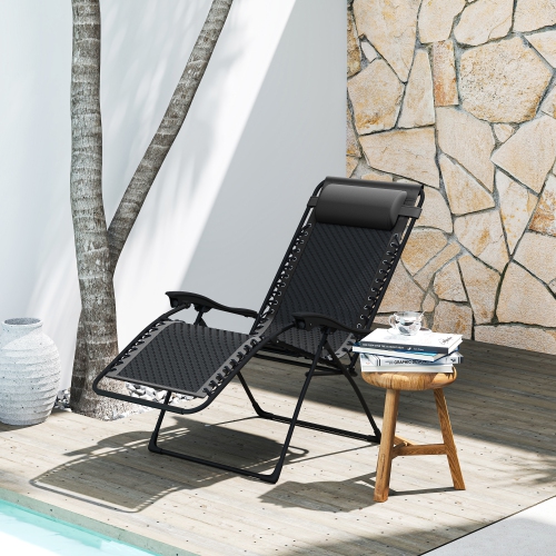 Chaise longue inclinable extérieure en osier Outsunny Zero Gravity Chair avec appuie-tête, plateau d'appoint pour patio, jardin, balcon, terrasse,