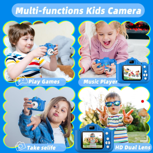 Kids Camera for Girls Boys Toddlers Childrens Age 3-8 Digital Selfie with 64GB Card for Son Daughter Grandson Granddaughter Christmas Birthday Gifts