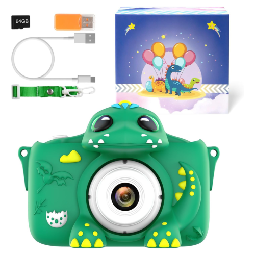 Kids Camera for Girls Boys Toddlers Childrens Age 3-8 Digital Selfie with 64GB Card for Son Daughter Grandson Granddaughter Christmas Birthday Gifts