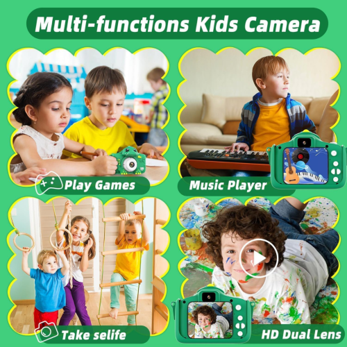 Kids Camera for Girls Boys Toddlers Childrens Age 3-8 Digital Selfie with 64GB Card for Son Daughter Grandson Granddaughter Christmas Birthday Gifts