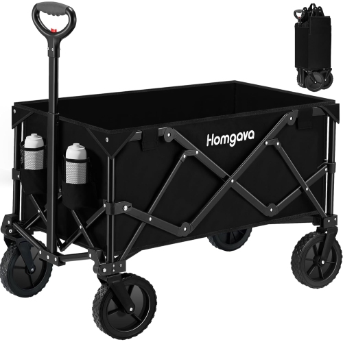 Collapsible Folding Wagon Cart 150L,Heavy Duty Garden Cart with All Terrain Wheels,Portable Large Capacity Utility Wagon Cart for Camping Fishing