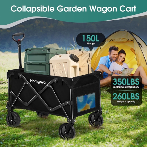 Collapsible Folding Wagon Cart 150L,Heavy Duty Garden Cart with All Terrain Wheels,Portable Large Capacity Utility Wagon Cart for Camping Fishing