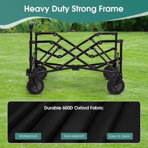 Collapsible Folding Wagon Cart 150L,Heavy Duty Garden Cart with All Terrain Wheels,Portable Large Capacity Utility Wagon Cart for Camping Fishing