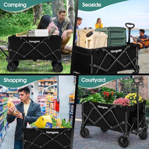 Collapsible Folding Wagon Cart 150L,Heavy Duty Garden Cart with All Terrain Wheels,Portable Large Capacity Utility Wagon Cart for Camping Fishing