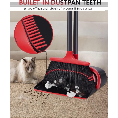 Broom and Dustpan, Broom and Dustpan Set, Broom and Dustpan Set for Home, Upgrade 52"Long Handle Broom with Stand Up Dustpan Combo Set for Office