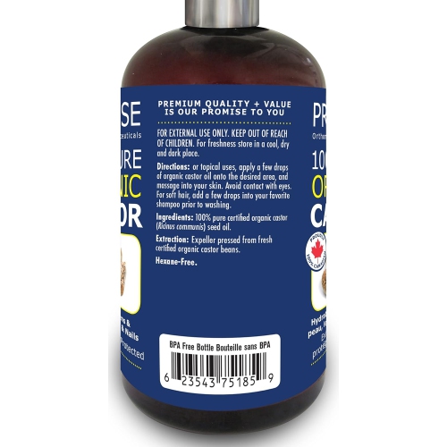 500ml ORGANIC GOLDEN CASTOR Oil, 100% Pure Certified For Hair, Beard, Moisturizes, Softens, Nourishes Skin, Hair and Nails, Made in Canada,No