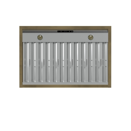 Forno Vittorio 36-Inch Wall Mount Range Hood, White with Antique Brass Trim, 600 CFM Airflow, Dishwasher-Safe Baffle Filters, Remote Control, 3-Speed