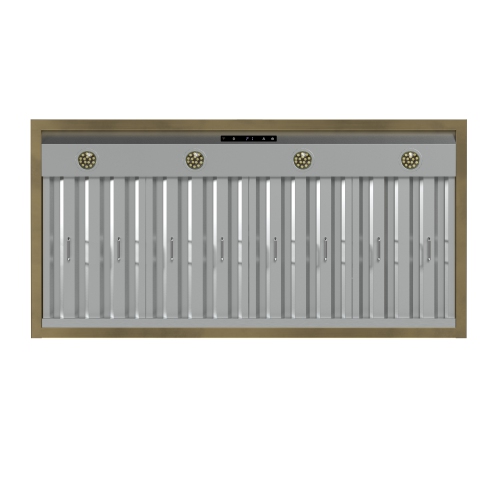 Forno Vittorio 48-Inch Wall Mount Range Hood, White with Antique Brass Trim, 600 CFM Airflow, Dishwasher-Safe Baffle Filters, Remote Control, 3-Speed