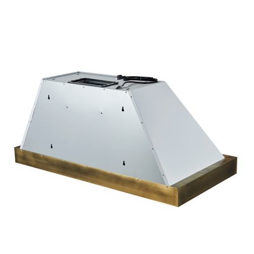 Forno Vittorio 48-Inch Wall Mount Range Hood, White with Antique Brass Trim, 600 CFM Airflow, Dishwasher-Safe Baffle Filters, Remote Control, 3-Speed