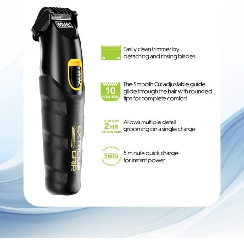 WAHL Canada Lithium-Ion Extreme Grip Multigroomer, Offers versatile body grooming with 4 interchangeable heads, the secure makes it easy for trimming