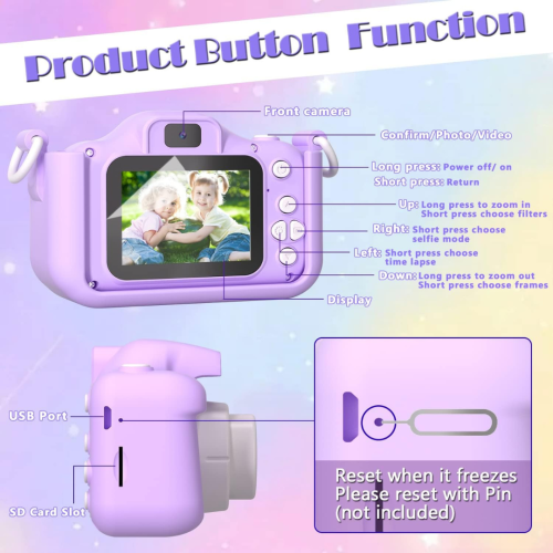 Kids Camera Toddler Camera for Girls, Christmas Birthday Gifts for Girls Age 3-6, Kids Digital Camera for 7 8 9 10 12 Year Old, Selfie Camera for