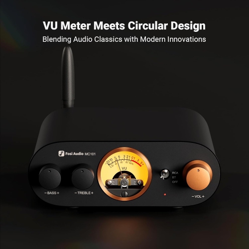 Fosi Audio – Amplificateur stéréo Bluetooth MC101 avec VU Meter, récepteur haute-fidélité 2 canaux