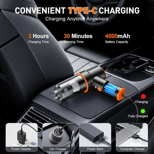 Handheld Car Vacuum Cleaner, 9000Pa Vacuum Cleaner and Air Duster, 120W High Power Wet and Dry Handheld Car Vacuum Cleaner with LED Light and