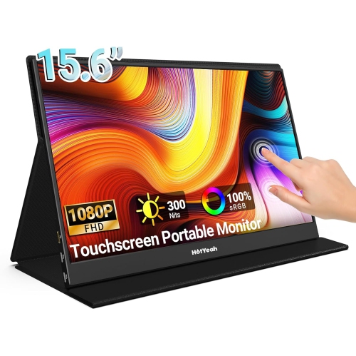 Open Box - HotYeah Touch Screen Monitor, 15.6'' 1080P 10-Point Portable Monitor Touchscreen, USB-C HDMI HDR IPS Travel Monitor with Smart Cover &
