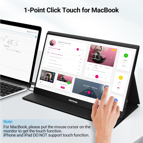 Open Box - HotYeah Touch Screen Monitor, 15.6'' 1080P 10-Point Portable Monitor Touchscreen, USB-C HDMI HDR IPS Travel Monitor with Smart Cover &