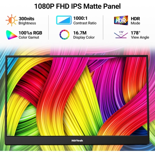 Open Box - HotYeah Touch Screen Monitor, 15.6'' 1080P 10-Point Portable Monitor Touchscreen, USB-C HDMI HDR IPS Travel Monitor with Smart Cover &