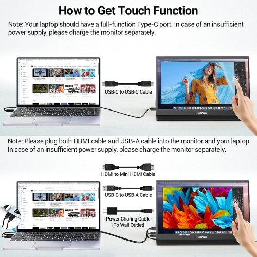 Open Box - HotYeah Touch Screen Monitor, 15.6'' 1080P 10-Point Portable Monitor Touchscreen, USB-C HDMI HDR IPS Travel Monitor with Smart Cover &