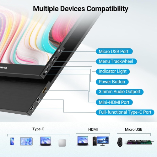 Open Box - HotYeah Touch Screen Monitor, 15.6'' 1080P 10-Point Portable Monitor Touchscreen, USB-C HDMI HDR IPS Travel Monitor with Smart Cover &