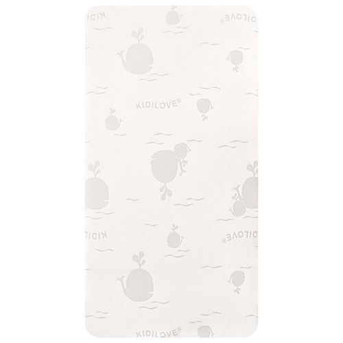 Image 1 de 2.. Matelas de lit de bébé en coton biologique résistant à l'eau confortable Kidilove de Dream On Me - Motif de baleine