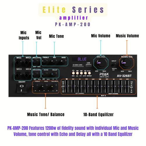 PEAK Karaoke ELITE PRO+ STAGE I Karaoke System - 1200W