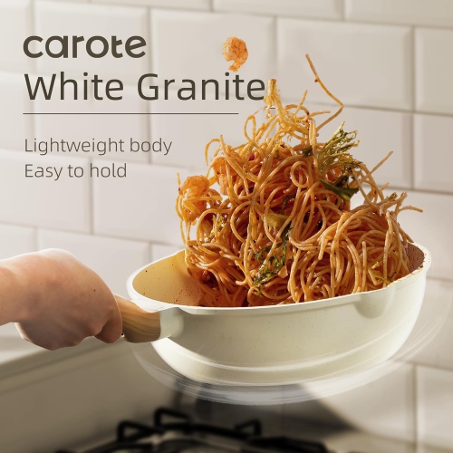 Batterie de cuisine antiadhésive en granite blanc à induction, 10 pièces de cuisson antiadhésives avec poêles à frire et casseroles de CAROTE