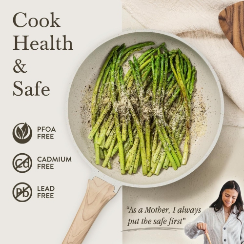 Batterie de cuisine antiadhésive en granite blanc à induction, 10 pièces de cuisson antiadhésives avec poêles à frire et casseroles de CAROTE