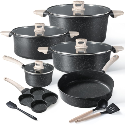 Batterie de cuisine à induction avec marmite et casseroles antiadhésives de CAROTE, batterie de cuisine à induction, marmite et casseroles, noir