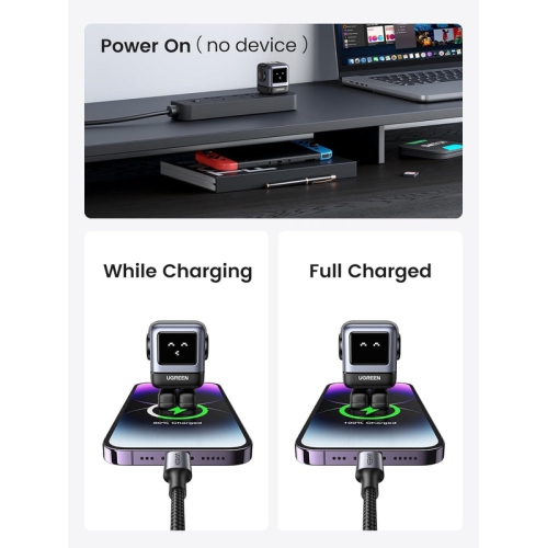 UGREEN USBA, 2x USB-C 65W Robot GaN Tech Fast Charger, Grey