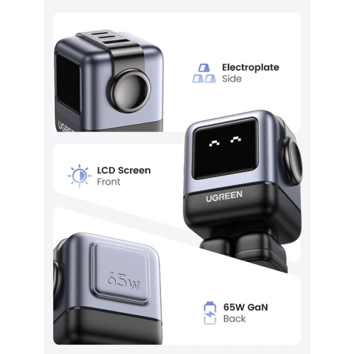 UGREEN USBA, 2x USB-C 65W Robot GaN Tech Fast Charger, Grey