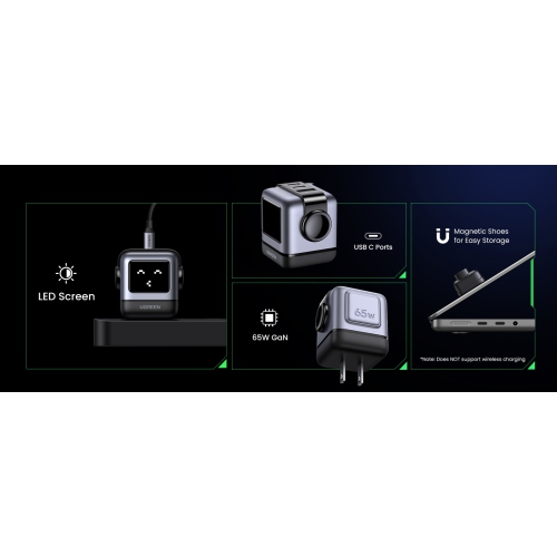 UGREEN USBA, 2x USB-C 65W Robot GaN Tech Fast Charger, Grey