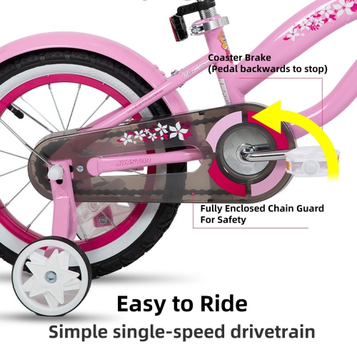 JOYSTAR 14 Inch Girls Bike with Training Wheels for Ages 3-5 Years Old Girls Toddler Bike Beach Cruiser Children Bicycle Light Pink