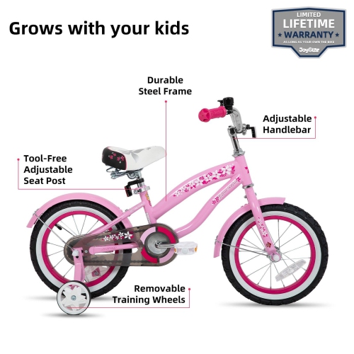 JOYSTAR 16 Inch Girls Bike with Training Wheels for Ages 4-7 Years Old Girls Toddler Bike Beach Cruiser Children Bicycle Light Pink