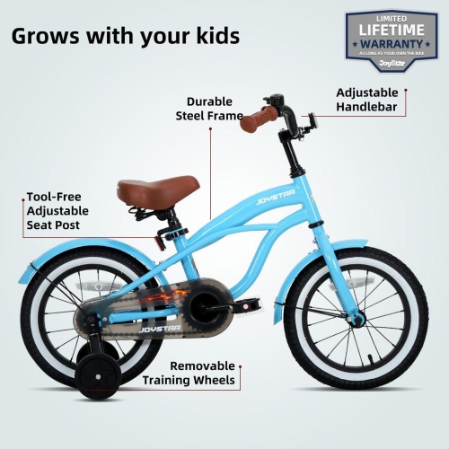 JOYSTAR 14 Inch Kids Bike with Training Wheels for Ages 3-5 Years Old Girls Boys Bike Toddler Bike Beach Cruiser Kids Bicycle Blue