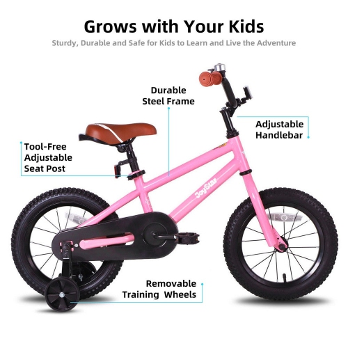 JOYSTAR TOTEM 14 Inch Children’s Bike for 3-5 Year Toddlers, Boys’ Gift Bicycle with Training Wheels, BMX Design, 85% Assembled, Pink