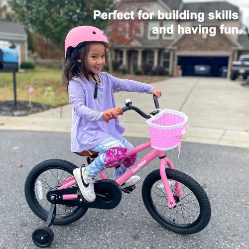 JOYSTAR TOTEM 16 Inch Toddler Bike for 4-7 Year Kids, Girls’ Present Bicycle with Training Wheels, BMX Style, 85% Assembled, Pink