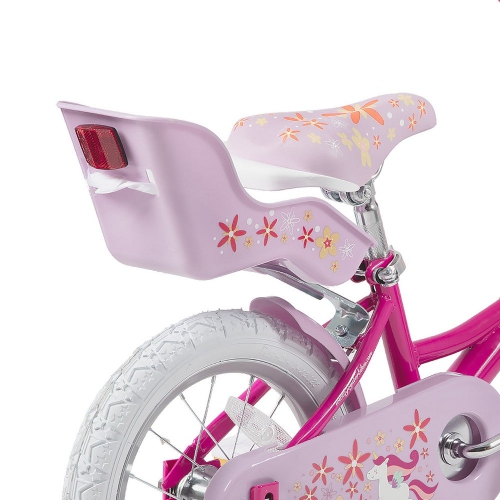JOYSTAR Unicorn 14 Inch Girls Bike for Ages 3-5 Years | Princess-Themed Kids Bicycle with Training Wheels, Doll Seat, Basket & Streamers | Fuchsia
