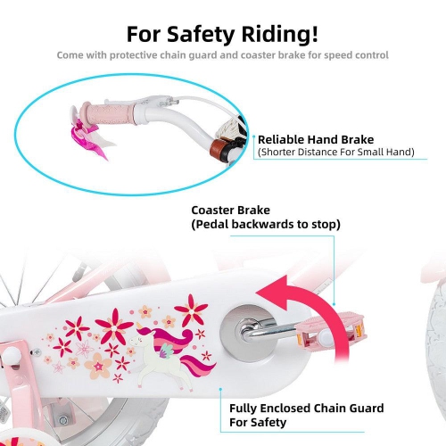 JOYSTAR Unicorn 12 Inch Girls Bike for Ages 2-4 Years | Princess-Themed Toddler Bike with Training Wheels, Doll Seat, Basket & Streamers | Pink