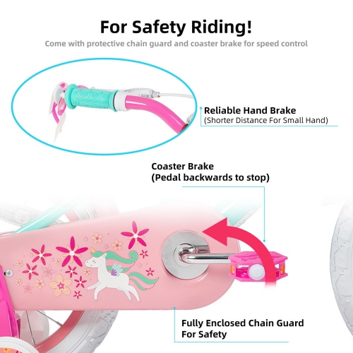 JOYSTAR Unicorn 16 Inch Girls Bike for Ages 4-6 Years | Princess-Themed Kids Bike with Training Wheels, Doll Seat, Basket & Streamers | Green