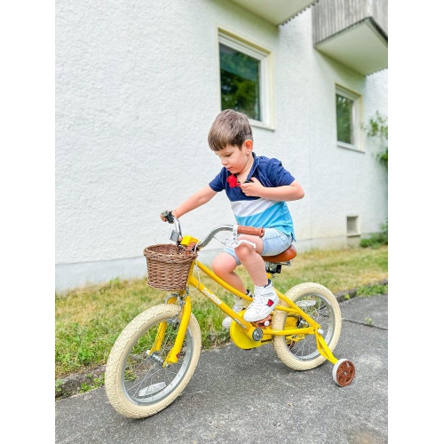 JOYSTAR Fantasy 14 Inch Kids’ Bike for 3-5 Year Toddlers, Offers Training Wheels, Basket, Cheerful Yellow Hue