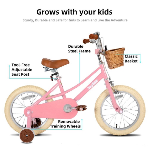 JOYSTAR Fantasy 12 Inch Toddler Ride for 3-4 Year Girls, Offers Training Wheels, Basket, Lovely Pink Hue