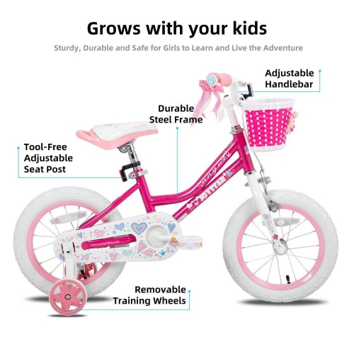 Vélo JOYSTAR Angel pour filles de 14&nbsp;po pour enfants de 3-5 à 7 ans | Vélo pour enfants avec roues et panier d'entraînement | Vélo pour