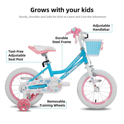 JOYSTAR Angel 16 Inch Girls Bike for Ages 4-7 Years | Kids’ Bicycle with Training Wheels & Basket | 16" Youth Cycle