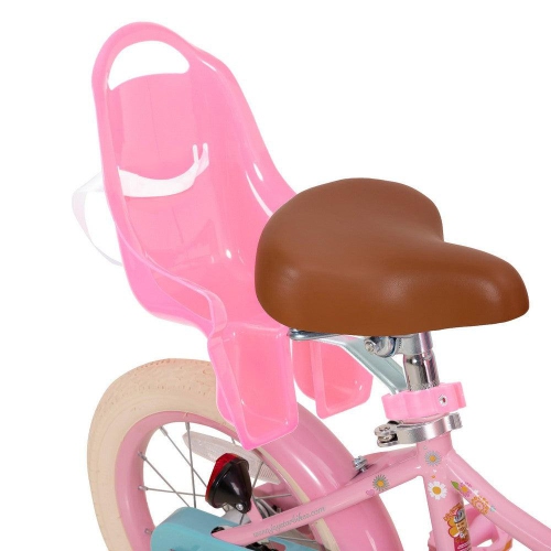 Vélo de 14&nbsp;po pour filles Little Daisy de JOYSTAR avec roues stabilisatrices, siège de poupée, panier, banderoles, modèle de princesse pour