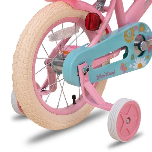 Vélo de 14&nbsp;po pour filles Little Daisy de JOYSTAR avec roues stabilisatrices, siège de poupée, panier, banderoles, modèle de princesse pour