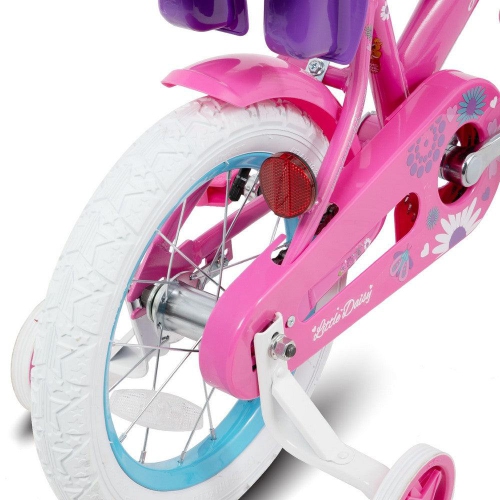 JOYSTAR Little Daisy 14 Inch Toddler Bicycle with Training Wheels, Doll Seat, Basket, Streamers, Princess Ride for Girls 3-5 Years, Fuchsia
